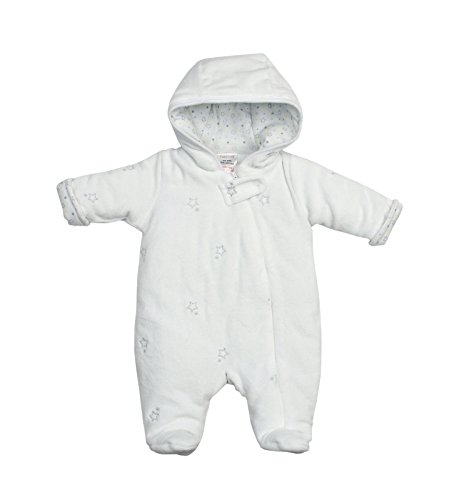 STYLE MIXX Baby Girls Boys Bear Hooded Ski Suit Snowsuit Pramsuit All In One Coat Jacket (0-3 MONTHS, WHITE STARS 15C212)