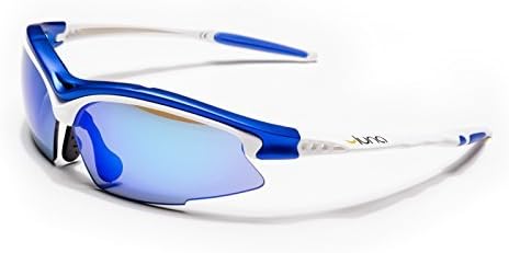 Luna Sky Running Cycling Sunglasses with Hard Protective Case (Blue Revo Lenses, White/Blue Frame) with Gray Interchangeable Lenses by Luna Glasses