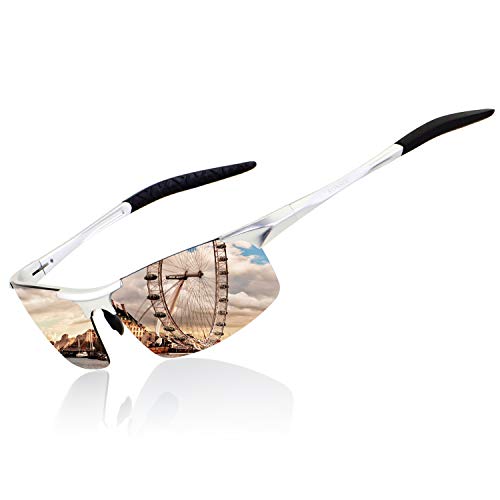 RONSOU Hommes Sport Al-Mg Polarisées lunettes de Soleil Incassables Pour Conduire Vélo Pêche Golf cadre argenté/lentille argentée