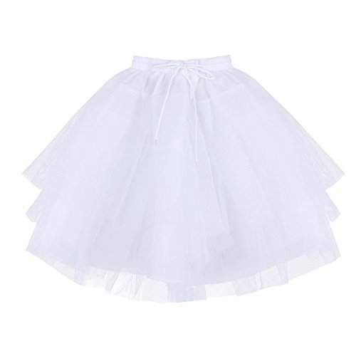 TiaoBug Enfant Fille Jupe 3 Couches Jupon Tulle Crinoline Petticoat Rétro Jupette pour Robe Princesse Soirée Mariage Tutu Jupe de Danse Ballet Blanc Taille Libre