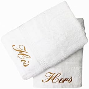 Embroidered His & Hers White Bath Towels Pair