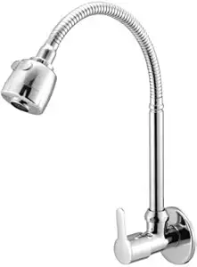 SPAZIO Sink Cock Pillar Cock Brass Chrome Plated 360 Degree Moving Spout Quarter Turn Water Foam Flow Tap, Silver