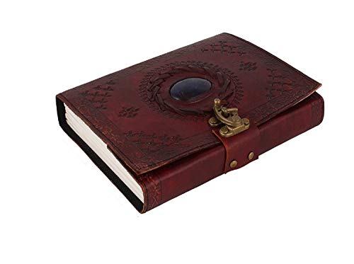 PRASTARA Handmade Leather Retro Vintage Diary with Unique Single Stone Classic Leather Notebook (Brown)