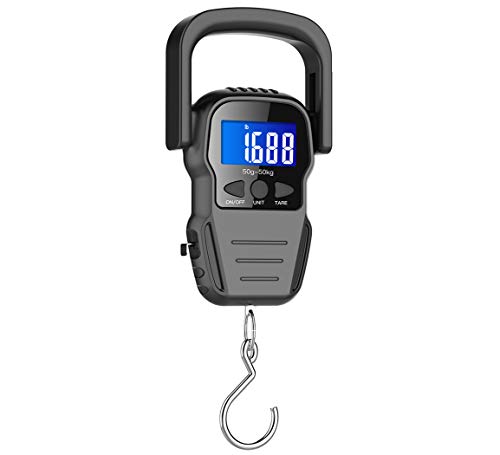 bilancia portatile Bilancia Pesa Valigia Per Valigie da Viaggio per Viaggi/Aperto/Casa,Pesca Postale con Gancio Appeso Scala con Nastro di Misura, 110lb/50kg, 2 Batterie AAA Incluse, Nero