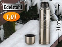 Rosenstein & Söhne Edelstahl-Isolierflasche mit Becher im Deckel 1,0 l - 3