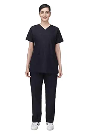 UNIFORM CRAFT Womens Scrub Suit - Ideal for Doctors, Nurses, Dentists and Healthcare Professionals (S, BLACK)