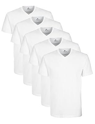 Lower East T-shirt pour hommes à encolure en V, lot de 5, Blanc, M