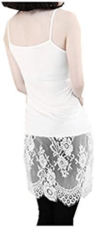 Jinyouju Womens Sexy Spaghetti Straps Long Tank Top Lace Trim Extender Camisole Dress(White M)