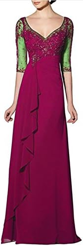 Emmani Long V-Neck Sleeves New Chiffon Women's Homecoming Celebrity Prom Party Evening Wedding Cocktail Ladies Female Clothings Ball Gowns Dresses (14, Rose Red)