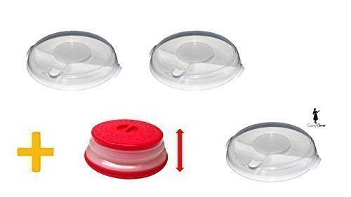 Mikrowellen-Teller-Set, 3 Teller mit je 3 Fächern + 3 Deckel + faltbare Tellerabdeckhaube in verschiedenen Farben