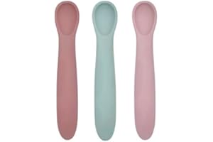 Koko Kids® Silicone Baby Weaning Spoons - 3 Pieces Solid Silicone Spoons for Baby weaning and Toddler Self Feeding (Rose et Aqua)