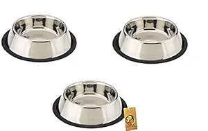 AIREX Stainless Steel Dog/Cat Bowl Feeding Bowl with Non-Skid Bottom Pack of 3 (Size 15x15x3.5, Silver)