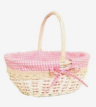 Newborn Baby GIRL Gift Basket / Baby Hamper / New Arrival / Baby Shower WHITE WICKER Gift Basket - PINK / WHITE Gingham Lined - ONE Baby GIRL Basket Supplied - 30cm