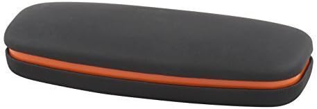 Unisex (Mens / Womens) Hard Matt Black 'California' Curved Glasses / Sunglasses Case with Bright Coloured Band &amp; Black Interior Comes Complete with Cleaning Cloth (Matt Black with Orange Lining)