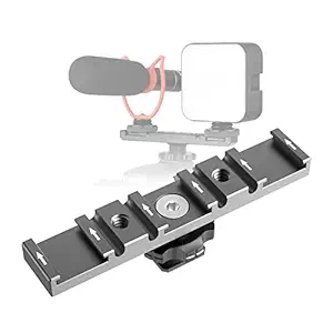 MEKNIC Dual Cold Shoe Mount Plate Adapter,Dual Hot Shoe Extension Bar for Monitor Microphone LED Video Light Compatible with Sony Canon Nikon DSLR Compact Camera Vlog Film
