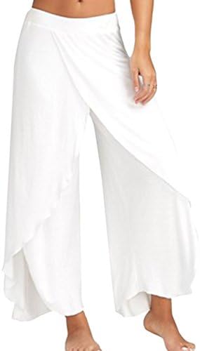 Zinmuwa Women's Yoga Leggings Wide Leg Pants Split Palazzo Trousers White XL