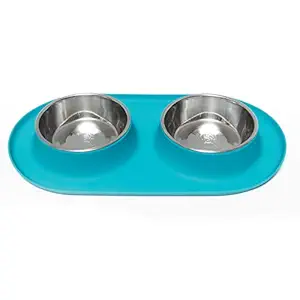 Messy Mutts Stainless Steel Double Dog Feeder with Non-Slip Silicone Base