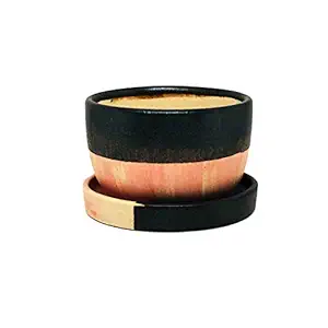 ShopMeFast 2 Shade Ceramic Pots Ceramic Planters with Saucers/Plate for Indoor Plants/Planters,Home Decor,Garden Decor, Decorative Succulents Pot (Color: Pink, Brown)(L:10 cm, W:10 cm, H:6 cm)