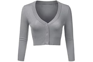 Irevial Cardigan Élégant pour Femme Court Col V Veste Boléro Manches Longues avec Boutons