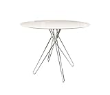 Mesa con tablero redondo blanco y piétement Diseño cromado. Una línea contemporánea y elegante para un ambiente elegante.