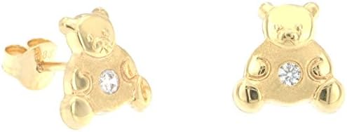 ERCEBear Earring Studs Animal Jewellery Cubic Zirconia 14K Solid Yellow Gold