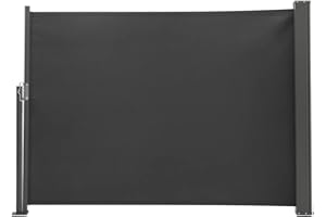 The Fellie Dark Grey Retractable Side Awning, Wind, UV Protection and Weatherproof PU Coating for Outdoor Privacy Screen for Garden, Balcony, Terrace, 120 x 300 cm