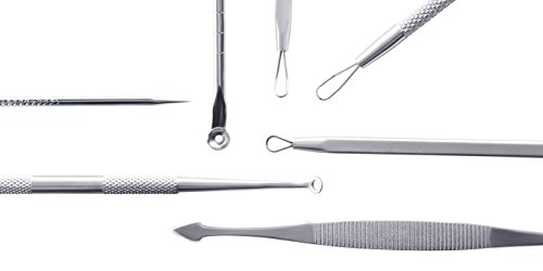 [Komedonenquetscher] Mitesserentferner Milienöffner aus Edelstahl – 7-teiliges Set im Lederetui für ein besseres Hautbild - 5