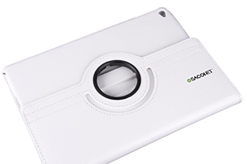 WEIß iPad AIR 2 ( 6 ) 360 Grad rotierende Ledertasche Smart Case Hülle für das neue Apple iPad AIR 2 ( 6 ) mit Retina Display voll kompatibel mit der Sleep-Funktion + Displayschutzfolie + kapazitiver Stift - 7