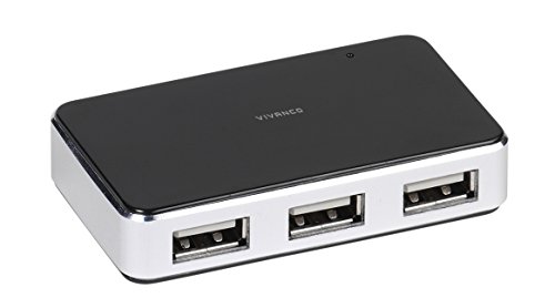 Vivanco USB 2.0 HUB (4-Port aktiv, Metallgehäuse, inkl. Netzteil) schwarz/silber