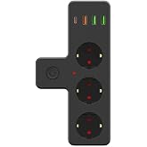 SMAYLİNG Akım Korumalı Priz, 3 Schuko Soket, 4 USB Bağlantı Noktası, &Ccedil;ocuk G&uuml;venlik Korumalı, Termal Koruma &Ouml;zellikli, Siyah