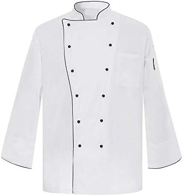 Chefs Apparel Double breasted chef jackets long sleeve Contrast piping chef uniforms white w/ black 810109(6 sizes available) (M Chest 106cm/41.5" Waist 104cm/41")