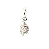 eeddoo® rosegoldenes BAUCHNABELPIERCING mit ANHÄNGER Leaf - Rosegold - Banane aus Edelstahl - 1,6X 10 mm - Piercing-Banane für den Bauchnabel - Bananabell/Bellybutton Navel-Ring für Damen