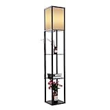 SOULONG Lampadaire en Bois avec Étagères 1,6 m Lampe de Sol pour Chambre, Salon, Couloirs(Noir)