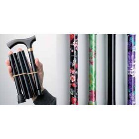 World Smallest Folding Walking Stick - Black Floral by Walking Sticks