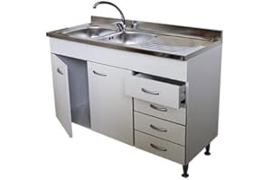 Arredobagno e Cucine Mobile Cucina 2 sportellicassettiera Completo di lavello Inox 120 sottolavello, Bianco
