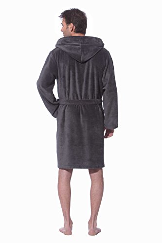 Morgenstern, Herren Kurz-Bademantel, mit Kapuze, Gr. M, anthrazit ( dunkel grau) , Größen S bis XL verfügbar, Außenseite kuschelige Microfaser Innenseite saugstarke Baumwolle ( Frottee ) - 3