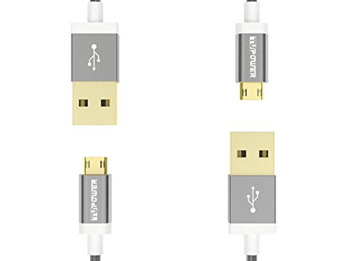 2-er-Pack USB auf Micro USB Kabel Reversible Datenkabel mit Nylon für Ladekabel Samsung Galaxy S5 S6 S7 Edge mini A5 A3 (2016) Huawei P8 Mate 8 Kindle 1m lang 2A Grau - 4