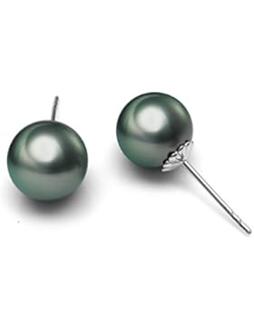 VIKI LYNN 18K 750 Weißgold Ohrstecker Ohrringe mit schwarzen Perlen 9 - 10 mm aus Tahiti