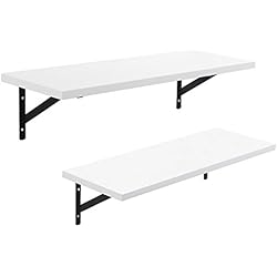 SONGMICS Lot de 2 Étagères Murales, Tablettes Murales Étagères Flottantes Étagères de Rangement en MDF Vernis Barre de Support en Fer, Blanche Charge maximale 15kg LWS02WB