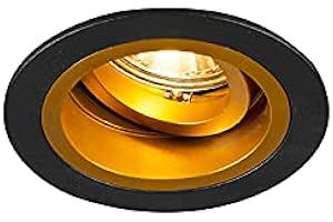 Qazqa Moderno Foco empotrable redondo negro con dorado giratorio e inclinable - Chuck Acero Redonda Adecuado para LED Max. 1 x 50 Watt