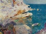 MerchDistributor Rocas De Jávea Y El Bote Blanco By Joaquin Sorolla Digital Print Poster 16.55x12.18 Inches