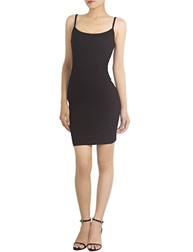 iB-iP Femme Fond De Robe Coton Sculptant Invisible Gainant Courte Robe Moulante, Taille: L, Noir