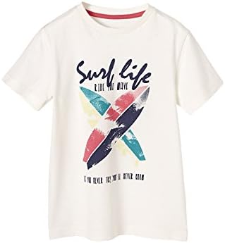 Vertbaudet Boys' T-Shirt With Surf Print White Light Solid With Design 10/12Y (150CM)