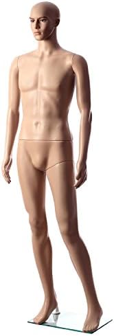 Cownic Male Full Body PE Plastic Realistic Mannequin Adjustable Standing Dummy Flesh Tone Stand (Style 1)