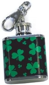 Irish Gifts - 1oz Hip Flask Keyring with Shamrocks