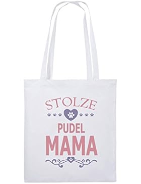 Comedy Bags - Stolze Pudel Mama - HERZ - Jutebeutel bedruckt, Baumwolltasche zwei lange Henkel aus 100 % Baumwolle...