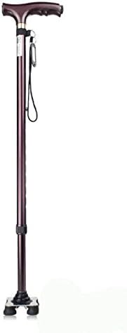 JIN Old People Crutches Aluminum Alloy With Lights Adjustable Medical Insurance Small Four-Foot Cane , Bronze