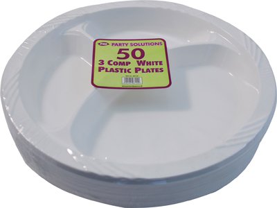 Party & Paper Solutions 50 Placas de plástico Blanco para Compartimento/Plato  26 cm Entrega Gratuita