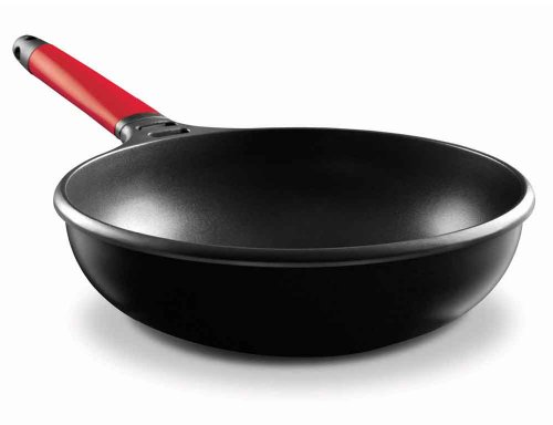 Fundix Castey Wok Antiadherente con Mango extraíble (Aluminio Fundido, 28 cm, 4 L, inducción), Color Rojo