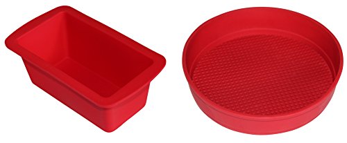 Kastenform und Tortenform Set Silikon: Kleine Brotbackform & runde Kuchenform in Rot, idealer Mini-Tortenboden ♥ Verilicious